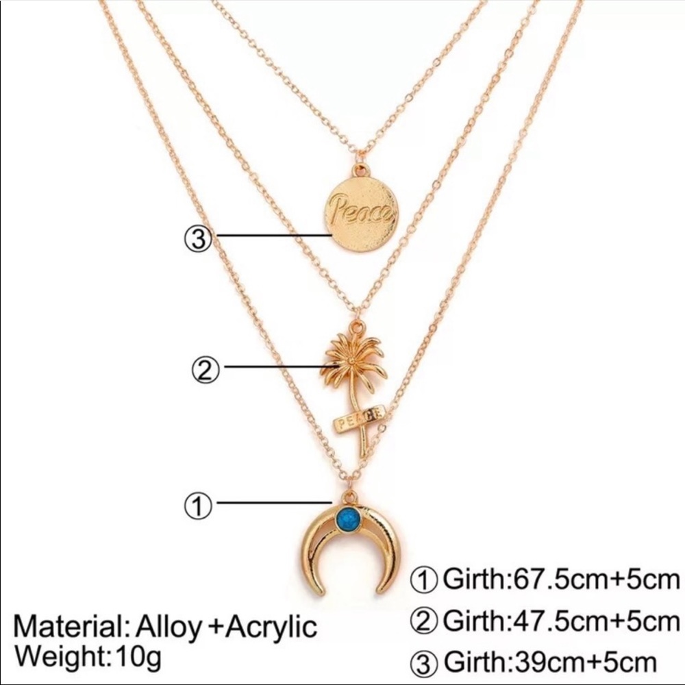 3/$30 NEW! Multilayer Palm Tree Peace Necklace Boho - Picture 3 of 5